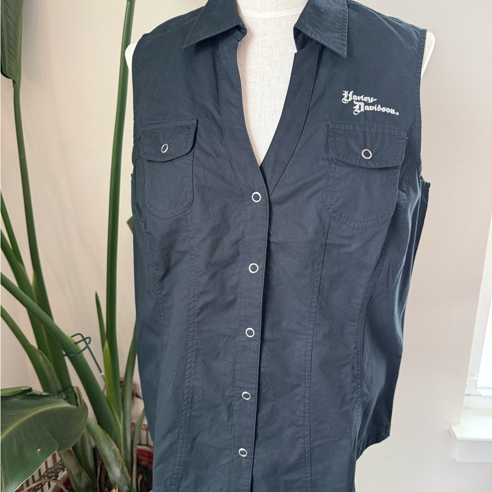 Harley-Davidson Black Sleeveless snap button V neck Shirt size XL